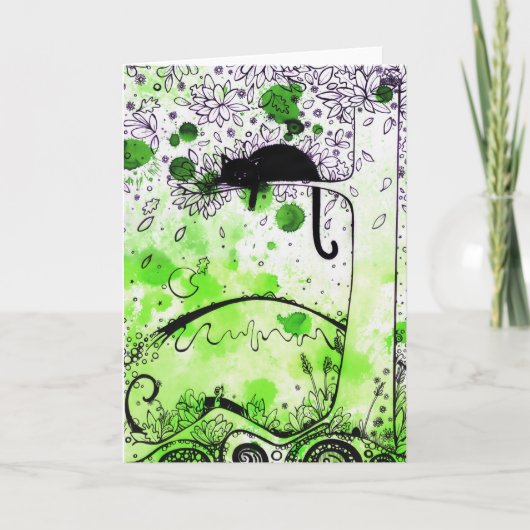 空中に猫の-挨拶状 カード (正面)