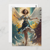 空中に羽が生えている女性 ポストカード (正面/裏面)