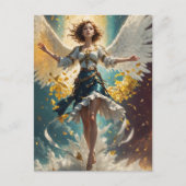 空中に羽が生えている女性 ポストカード (正面)