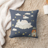 空中のキュートなクマと鳥のイラストシーン クッション (ブランケット)