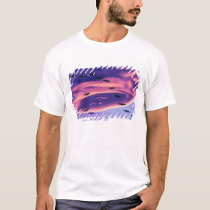 空中のサンドヒルツルの写真コラージュ Tシャツ