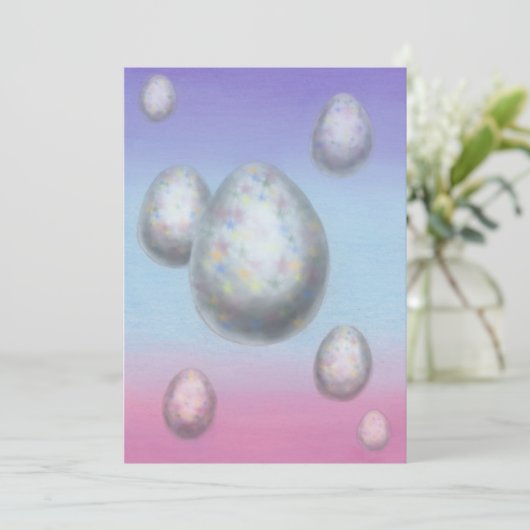 空中を浮かぶ7つのイースターエッグの絵画アート シーズンカード (スタンド正面)