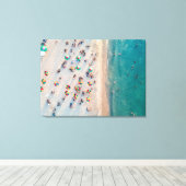 空中ビーチ写真、サンディビーチの傘 キャンバスプリント (インサイチュ (ウッドフロア))