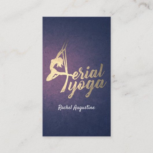 空中ヨガインストラクターピラティスフィットネスパープル金ゴールド 名刺 (正面)
