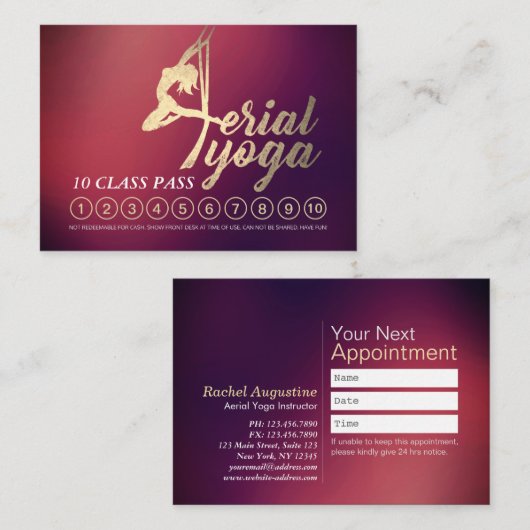 空中ヨガインストラクター10クラスパスアポイントメント ロイヤリティカード (正面/裏面)