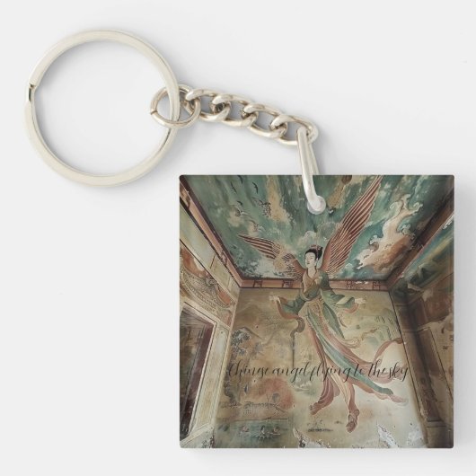 空中国の飛んでいるに向かう天使 キーホルダー (正面)