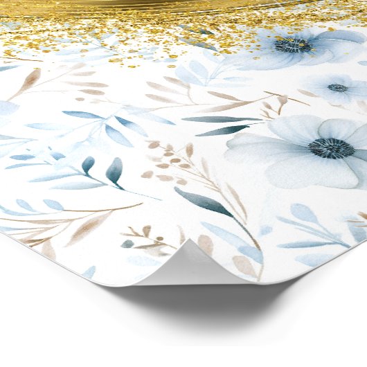 空中水色ライトブルー金ゴールドカスタムウェディング ポスター (角)