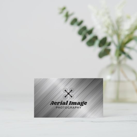 空中無人機撮影プロフェッショナルメタル 名刺 (スタンド正面)