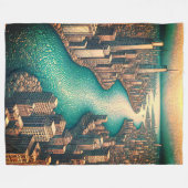 「空中眺め風ざらめき川の街並み」 フリースブランケット (正面(横))