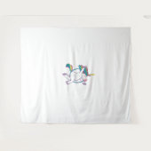 空中輪の上にかわいいユニコーン – 幻想的なイラストレット タペストリー (正面(横))