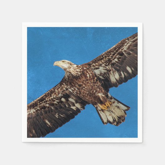 空中逃走中の亜成体ハゲ鷲 スタンダードカクテルナプキン (正面)