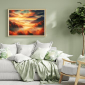 空中雲山水赤い木と黒雲海 ポスター