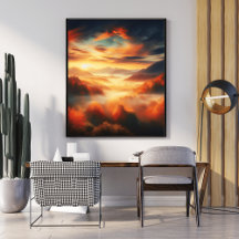 空中雲山水赤い木と黒雲海