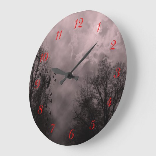 空幽霊のよく出る赤ミストホワイトナンバーウォールクロック ラージ壁時計 (傾斜)