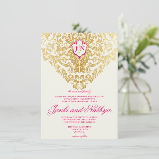 空想によっては金インドのアラビア結婚式が活気づきます 招待状 (スタンド正面)