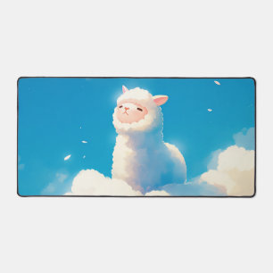 空想のアルパカと雲のかわいい青空 デスクマット