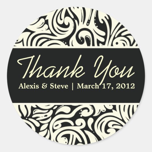 空想は円形のステッカーモノグラムのな結婚式の渦巻きます ラウンドシール (正面)