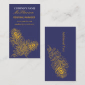 空想は孔雀の羽のエレガントな金ゴールド海軍に羽毛をつけます 名刺 (正面/裏面)