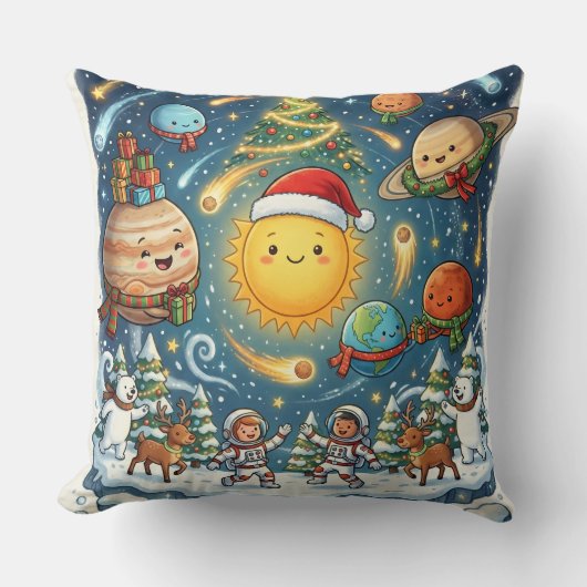 空想的な太陽系のクリスマスパーティー クッション (正面)