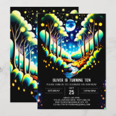空想的な森の妖精の誕生日 招待状 (正面/裏面)