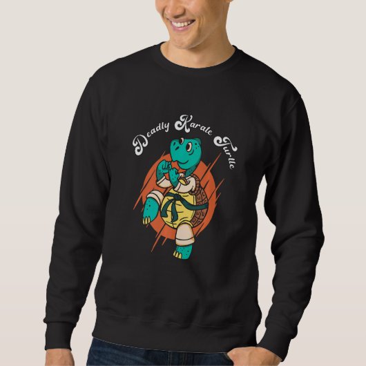 空手おもしろい亀の死ぬ亀の戦いスポーツ スウェットシャツ (正面)