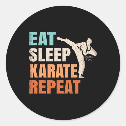 空手が大好き Eat Sleep Karate Repeat 面白い レトロ 空手家 メンズM ラウンドシール (正面)