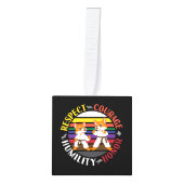 空手の価値観 – かわいいスパーリングキツネシルエット キューブオーナメント (正面)