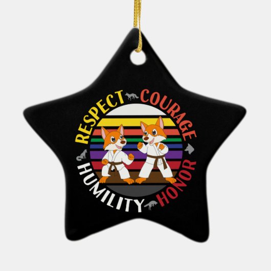 空手の価値観 – かわいいスパーリングキツネシルエット セラミックオーナメント (裏面)