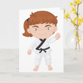 空手の挨拶状をしている女の子 カード (黄色い花)