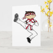 空手の男の子の挨拶状 カード (黄色い花)