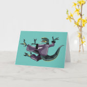 空手を行うラプターのイラストレーション。 カード (黄色い花)