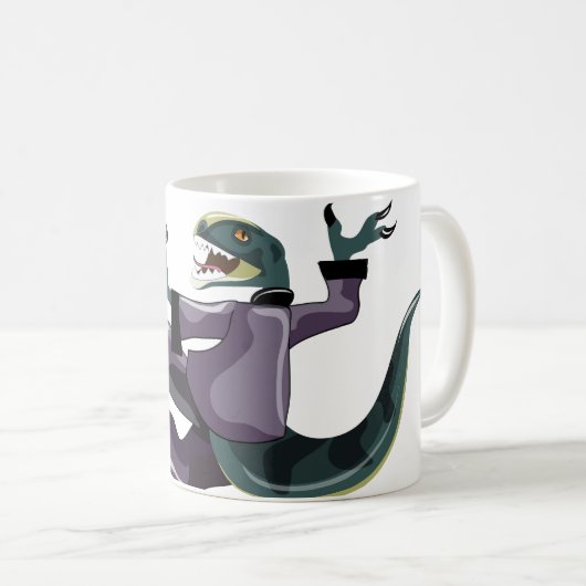 空手を行うラプターのイラストレーション。 コーヒーマグカップ (正面右)