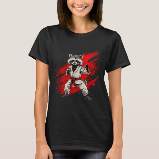 空手アライグマモチーフ テコンドー 柔術 MMA Tシャツ (正面)