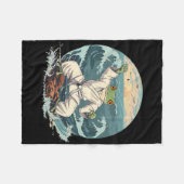 空手カエルのテコンドービーチ夕日武術へ フリースブランケット (正面(横))