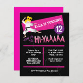 空手ガールキックピンクバースデーパーティーの招待 招待状 (正面/裏面)