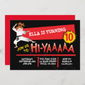 空手ガールキックレッドバースデーパーティーの招待 招待状 (正面/裏面)