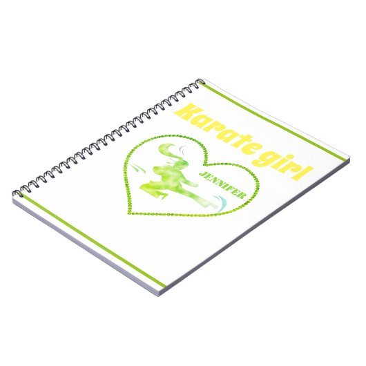 空手ガールグリーンイエローモダンガーリー武術アート ノートブック (左側)