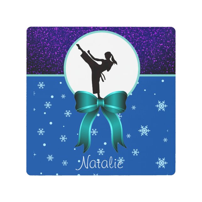 空手ガールズグリッター&ボウスノーフレーク メタルプリント (正面)