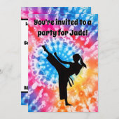 空手ガールバースデーパーティーのタイダイ虹 招待状 (正面/裏面)