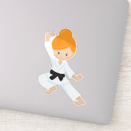 空手ガール、かわいい女の子、オレンジの髪、黒のベルト シール