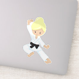 空手ガール，かわいい女の子，ブラックベルト，ブロンド髪 シール