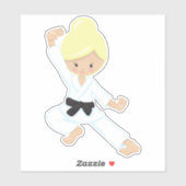 空手ガール，かわいい女の子，ブラックベルト，ブロンド髪 シール (シート)