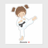 空手ガール、かわいい女の子、茶色の髪、黒のベルト シール (シート)