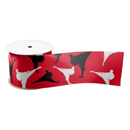 空手キックポーズシルエット武術アーツテーマ サテンリボン (リール)