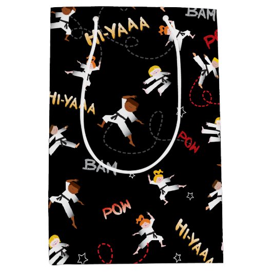 空手キッズテコンドー子供の誕生日パーティギフト ミディアムペーパーバッグ (正面)