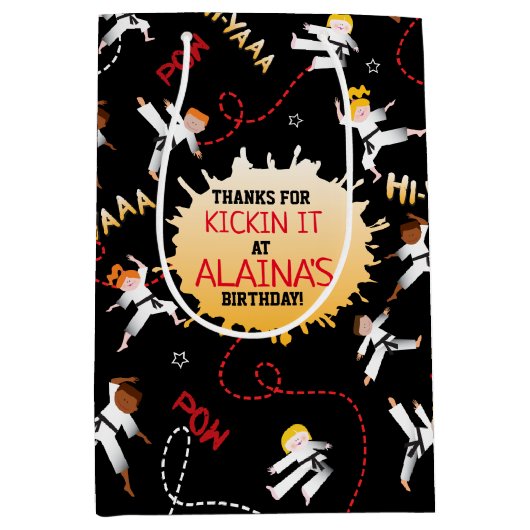 空手キッズテコンドー子供の誕生日パーティギフト ミディアムペーパーバッグ (正面)