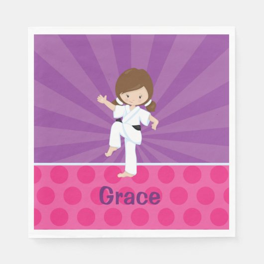 空手キッドガールパープルレイズナプキンブラウン スタンダードランチョンナプキン (正面)