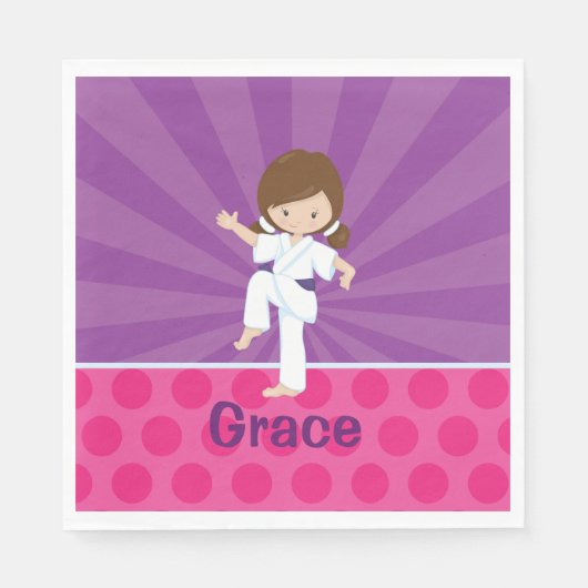 空手キッドガールペーパーナプキンブラウンパープルベルト スタンダードランチョンナプキン (正面)