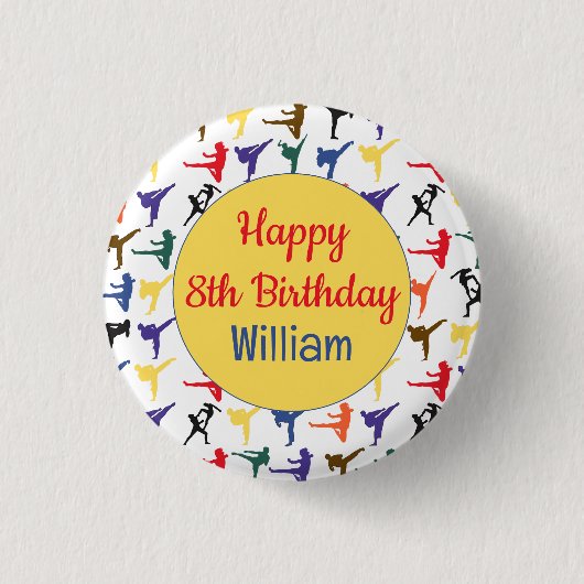 空手キッド武術アーツモダンクールハッピーバースデー 缶バッジ (正面)