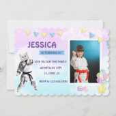 空手キャットバースデーパーティーガールパーティーテコンド ノートカード (正面)